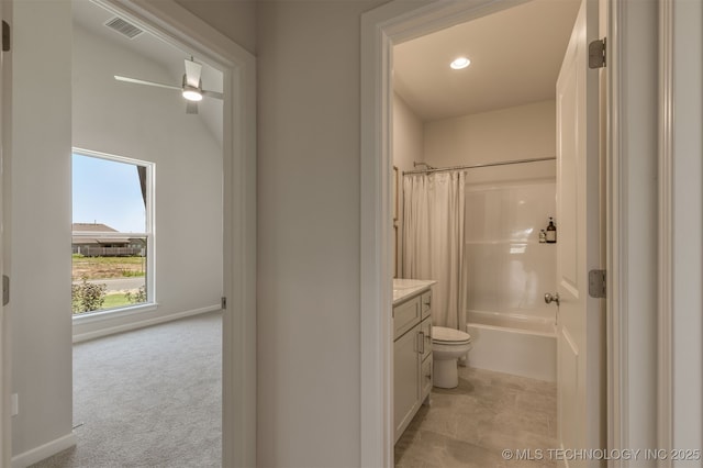 5109 S Everett Dr, Sand Springs, OK 74063 - full bath featuring vanity, shower / tub combo, toilet, ceiling fan, and recessed lighting