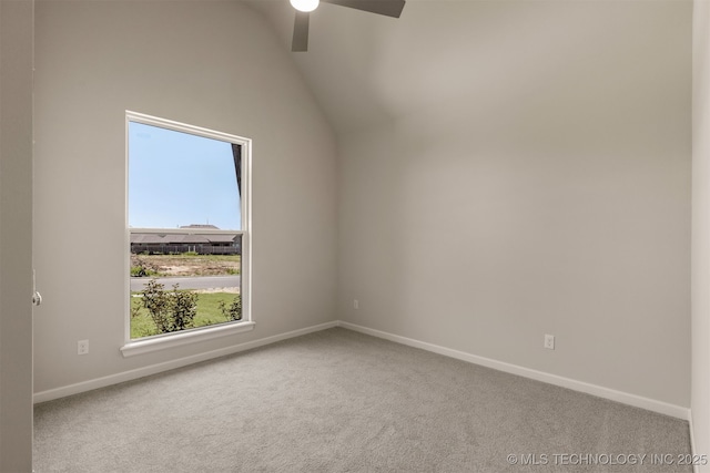 5109 S Everett Dr, Sand Springs, OK 74063 - carpeted spare room featuring a ceiling fan, baseboards, and lofted ceiling