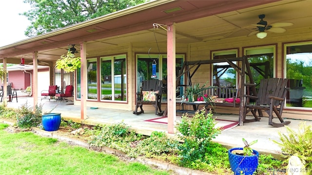 421224 E 1165th Rd, Eufaula, OK 74432 - view of patio featuring ceiling fan