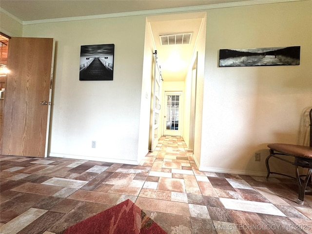421224 E 1165th Rd, Eufaula, OK 74432 - corridor featuring baseboards and crown molding