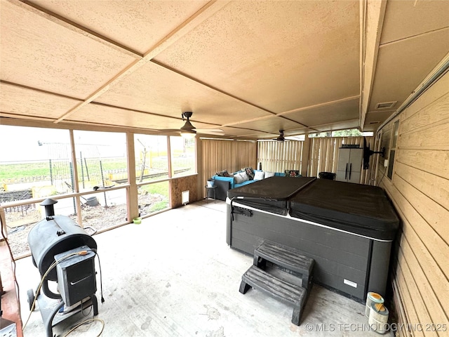 421224 E 1165th Rd, Eufaula, OK 74432 - game room featuring wood walls and a ceiling fan