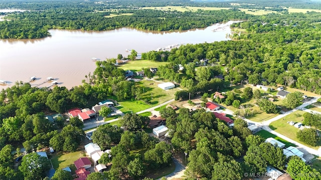 421224 E 1165th Rd, Eufaula, OK 74432 - aerial view of property and surrounding area with a nearby body of water and a heavily wooded area