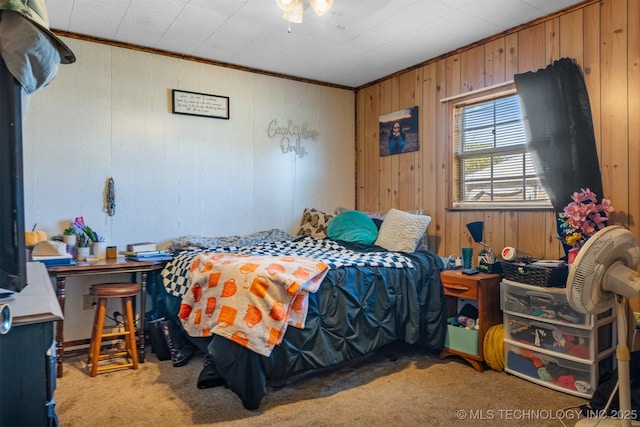 161 N Hickory, Tushka, OK 74525 - carpeted bedroom featuring wooden walls