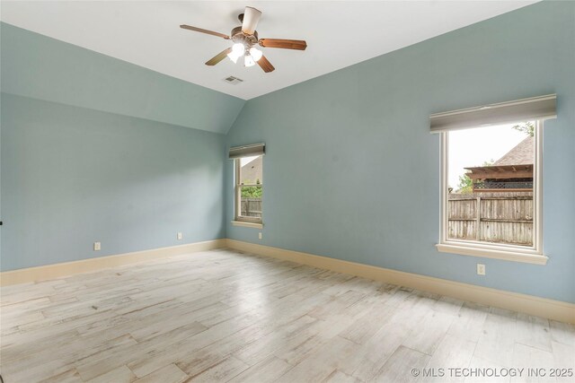 4675 E 144th Pl S, Bixby, OK 74008 - empty room with a ceiling fan, wood finished floors, baseboards, and lofted ceiling
