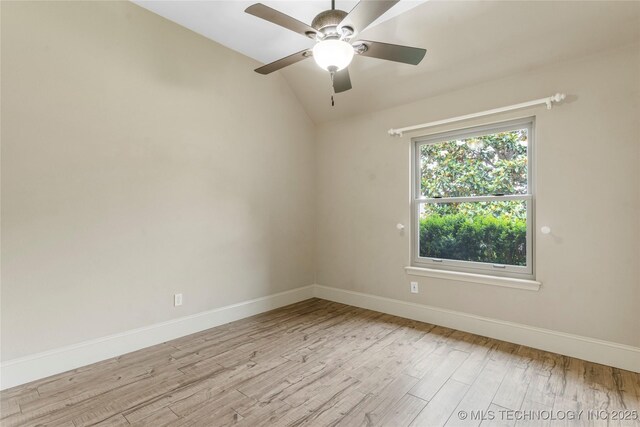 4675 E 144th Pl S, Bixby, OK 74008 - unfurnished room with wood finished floors, baseboards, lofted ceiling, and ceiling fan