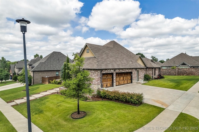 3805 S Tamarack Ave, Broken Arrow, OK 74011 - french country home with an attached garage, brick siding, driveway, and roof with shingles