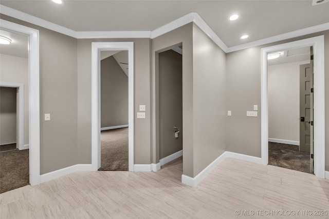 3805 S Tamarack Ave, Broken Arrow, OK 74011 - unfurnished bedroom with baseboards, recessed lighting, carpet, and ornamental molding