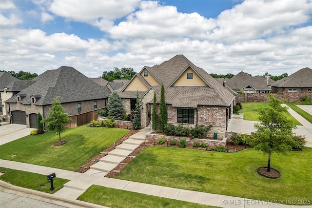 3805 S Tamarack Ave, Broken Arrow, OK 74011 - french country home with brick siding, roof with shingles, stone siding, and a residential view