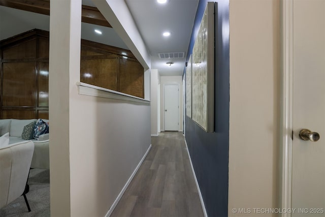2604 W Broadway St, Broken Arrow, OK 74012 - hallway featuring dark wood-type flooring, baseboards, and recessed lighting
