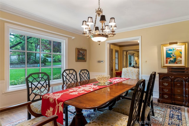 1764 E 30th St, Tulsa, OK 74114 - dining area featuring a chandelier, ornamental molding, and wainscoting
