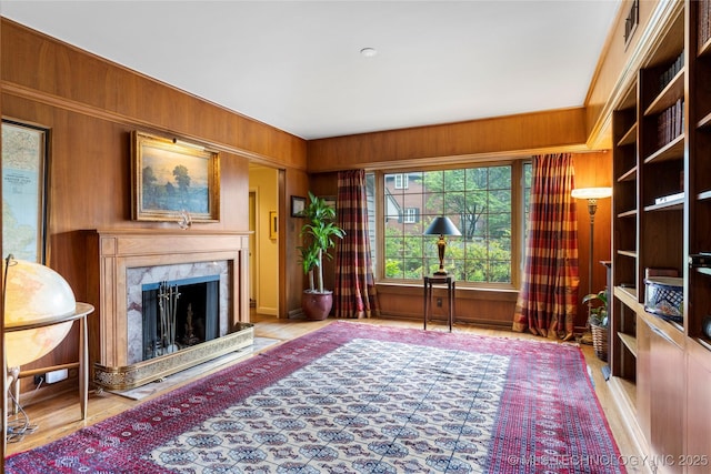 1764 E 30th St, Tulsa, OK 74114 - living area with a fireplace and wooden walls