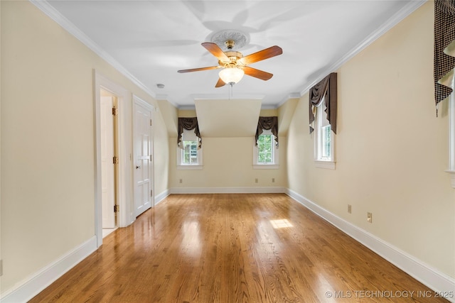2508 Terwilleger Blvd, Tulsa, OK 74114 - unfurnished room with light wood-style floors, ceiling fan, ornamental molding, and baseboards
