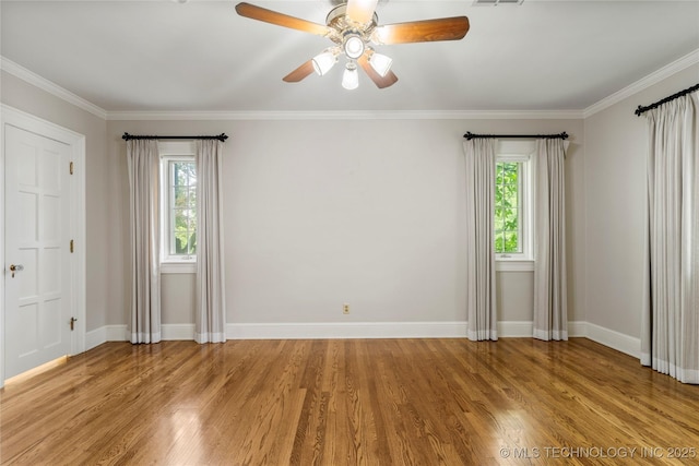 2508 Terwilleger Blvd, Tulsa, OK 74114 - unfurnished bedroom with light wood-style floors, baseboards, ornamental molding, and ceiling fan