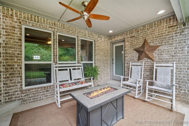 10350 E 122nd St S, Bixby, OK 74008 - view of patio with a fire pit and ceiling fan