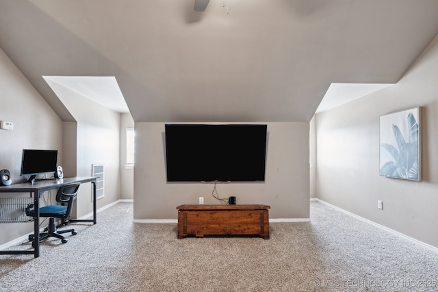 13 Cedar St, Kiefer, OK 74041 - carpeted office space featuring baseboards, ceiling fan, and vaulted ceiling