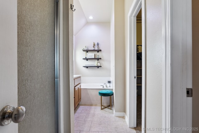 13 Cedar St, Kiefer, OK 74041 - full bathroom with tile patterned floors, a garden tub, vanity, and a shower