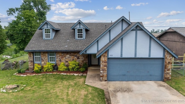 321 W 50th Pl, Sand Springs, OK 74063 - view of front of property featuring stone siding, stucco siding, driveway, a shingled roof, and a garage