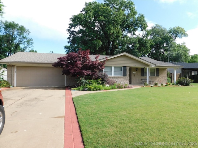 6619 E 57th St, Tulsa, OK 74145 - single story home with brick siding, a garage, driveway, a front lawn, and covered porch