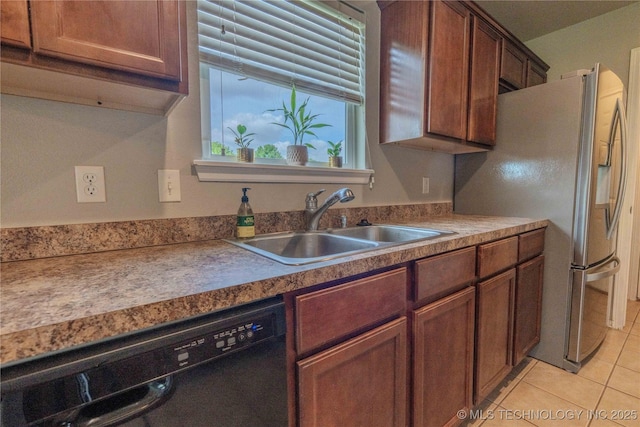 2800 N 20th St, Broken Arrow, OK 74012 - kitchen with dishwasher, a sink, stainless steel fridge with ice dispenser, and light tile patterned floors