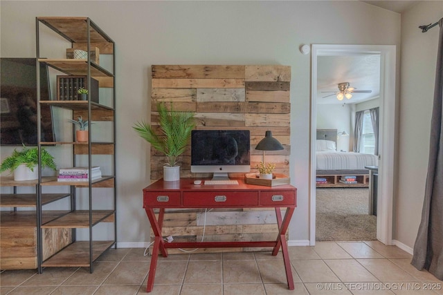 2800 N 20th St, Broken Arrow, OK 74012 - home office featuring tile patterned flooring, ceiling fan, and baseboards