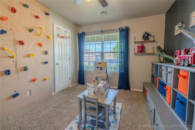 2800 N 20th St, Broken Arrow, OK 74012 - recreation room with carpet, a ceiling fan, and baseboards