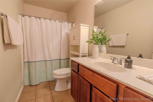 2800 N 20th St, Broken Arrow, OK 74012 - bathroom featuring vanity, toilet, tile patterned floors, baseboards, and curtained shower