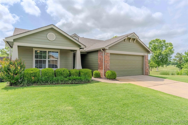 2800 N 20th St, Broken Arrow, OK 74012 - view of front of property featuring a garage, a front yard, concrete driveway, brick siding, and roof with shingles