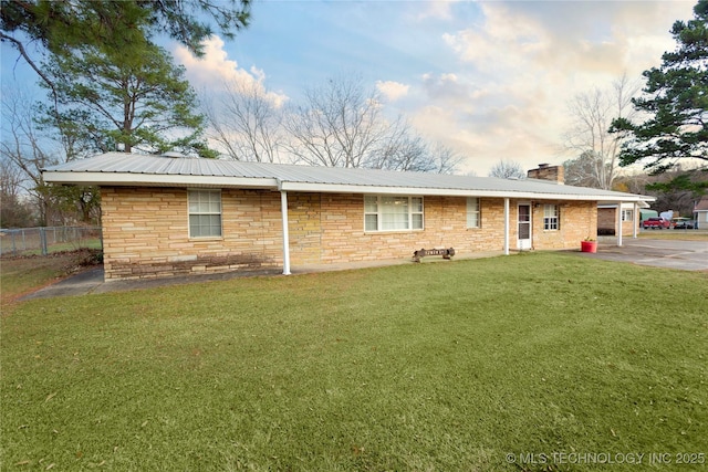 200 S K St, Quinton, OK 74561 - ranch-style home featuring a chimney, stone siding, and metal roof