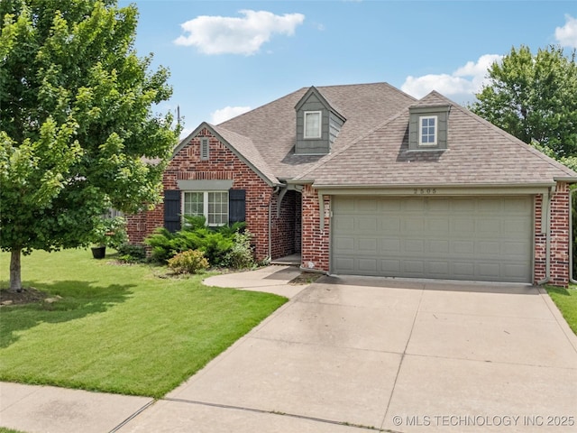 2505 S Willow Ave, Broken Arrow, OK 74012 - traditional home featuring brick siding, a front lawn, concrete driveway, a shingled roof, and a garage