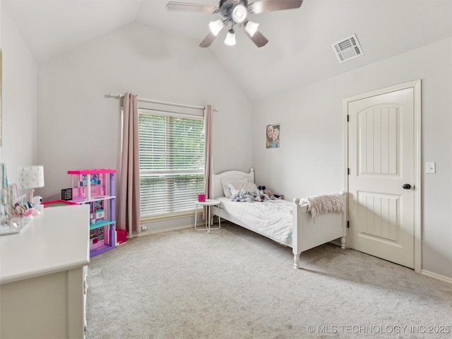 2505 S Willow Ave, Broken Arrow, OK 74012 - bedroom featuring vaulted ceiling, carpet flooring, a ceiling fan, and baseboards