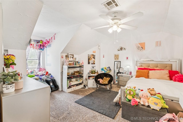 8713 S 77th E Ave, Tulsa, OK 74133 - bedroom featuring lofted ceiling, carpet floors, and ceiling fan