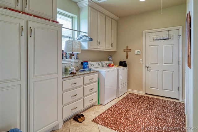 124 Walnut Rdg, Eufaula, OK 74432 - laundry area with independent washer and dryer, light tile patterned floors, cabinet space, and attic access