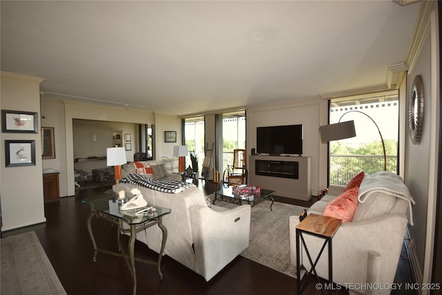 2300 Riverside Dr Unit 5E, Tulsa, OK 74114 - living room featuring plenty of natural light and dark wood finished floors