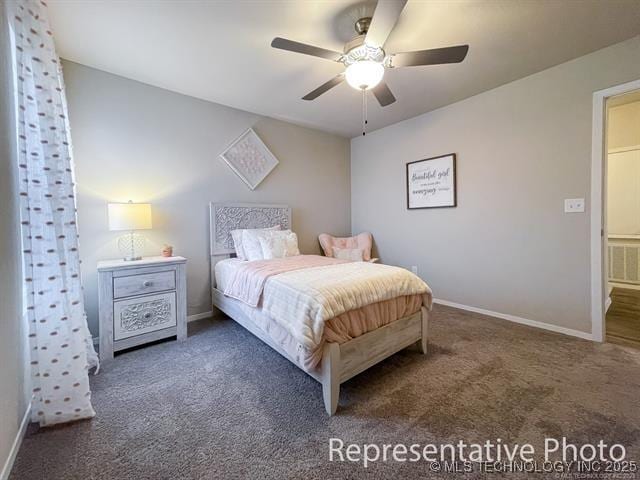 8508 E Queens St, Broken Arrow, OK 74014 - carpeted bedroom featuring baseboards and a ceiling fan