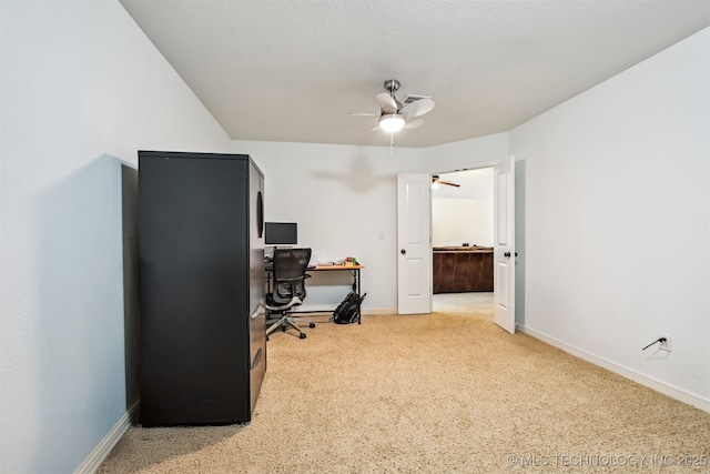 16425 E 49th St, Tulsa, OK 74134 - home office with a ceiling fan, baseboards, and light carpet