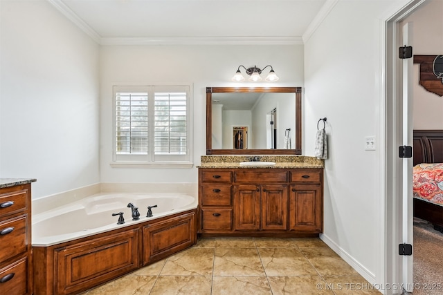 16425 E 49th St, Tulsa, OK 74134 - ensuite bathroom featuring vanity, a bath, and crown molding