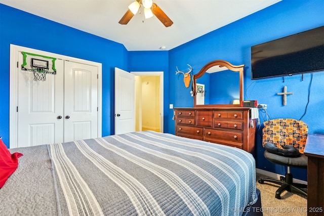 16425 E 49th St, Tulsa, OK 74134 - bedroom with a closet, carpet floors, a ceiling fan, and baseboards