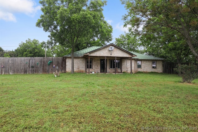 2984 Church Rd, Mead, OK 73449 - ranch-style house featuring stone siding, metal roof, and a standing seam roof