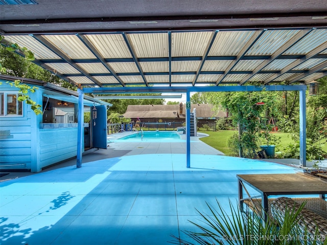 25206 E 64th St, Broken Arrow, OK 74012 - view of pool featuring a patio and a fenced backyard