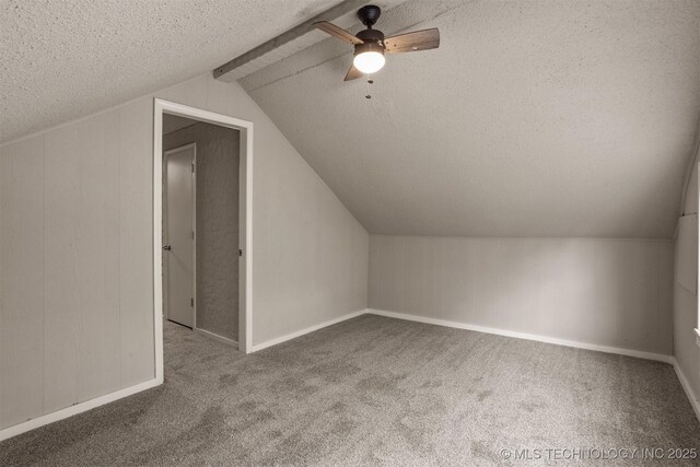 637 S Mounds St, Sapulpa, OK 74066 - bonus room with a textured ceiling, ceiling fan, carpet, lofted ceiling, and baseboards