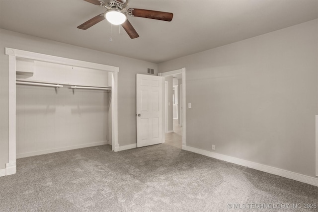 637 S Mounds St, Sapulpa, OK 74066 - unfurnished bedroom with carpet flooring, a closet, baseboards, and a ceiling fan