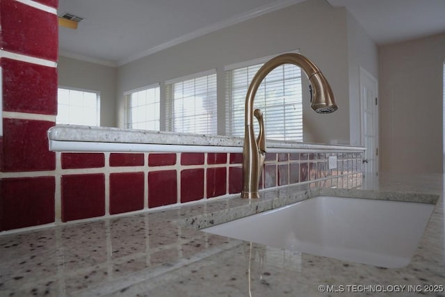 703 N Butternut Ct, Broken Arrow, OK 74012 - kitchen view of a sink and ornamental molding