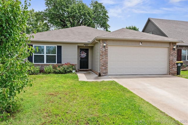 14867 S 281st E Ave, Coweta, OK 74429 - ranch-style home featuring a garage, concrete driveway, a front lawn, and roof with shingles