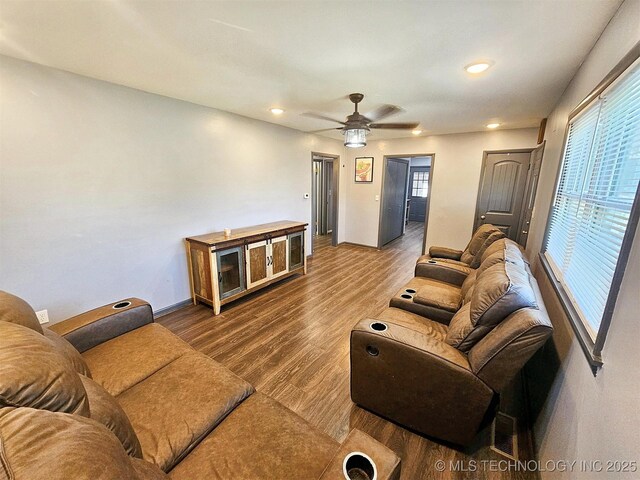 1306 E Shawnee St, Tahlequah, OK 74464 - living area with ceiling fan, wood finished floors, and recessed lighting