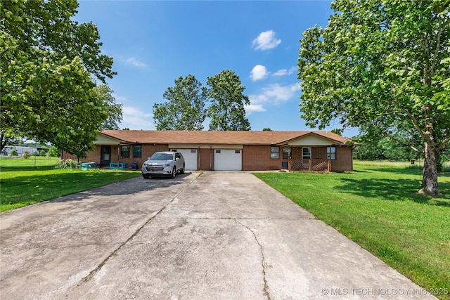 15291 S 4187th Rd, Claremore, OK 74017 - ranch-style home with brick siding, a front lawn, a garage, and concrete driveway