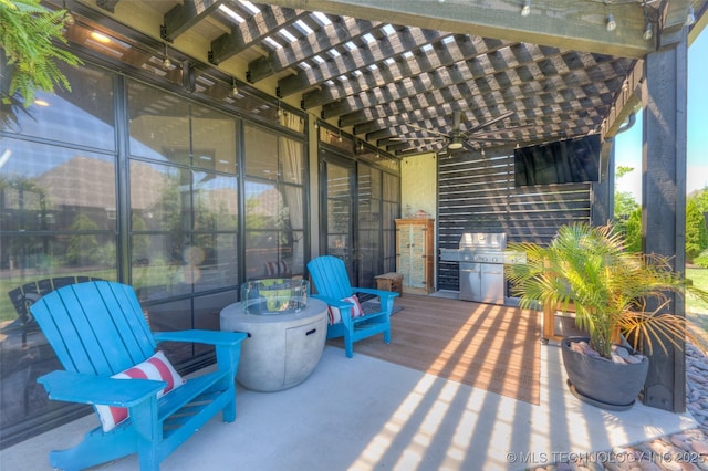 6623 E 134th Pl S, Bixby, OK 74008 - deck with a pergola, a grill, and ceiling fan