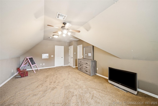 14538 S Urbana Ct, Bixby, OK 74008 - additional living space featuring a ceiling fan, lofted ceiling, carpet, and baseboards