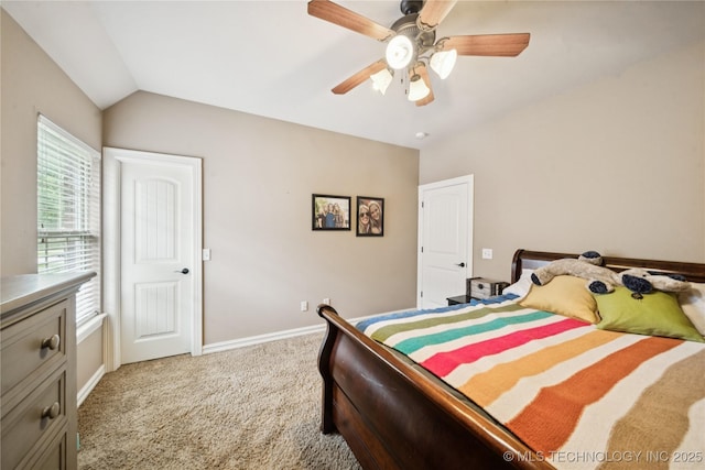14538 S Urbana Ct, Bixby, OK 74008 - bedroom with carpet flooring, lofted ceiling, baseboards, and ceiling fan