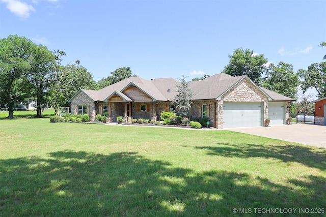 17061 S Creekwood Trl, Claremore, OK 74017 - craftsman house with stone siding, a garage, a front yard, and driveway