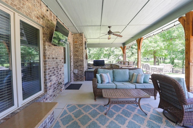 17061 S Creekwood Trl, Claremore, OK 74017 - view of patio / terrace featuring ceiling fan and an outdoor hangout area